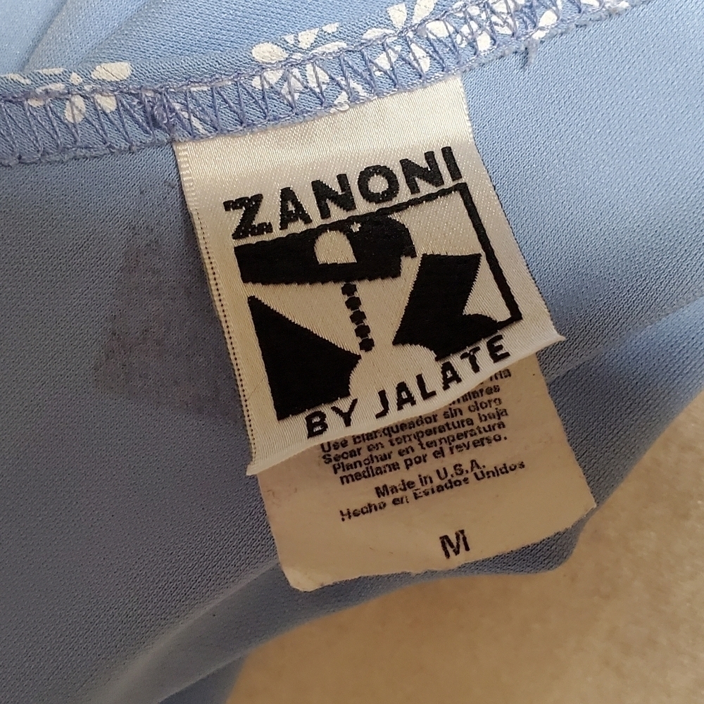 90s Vintage Zanoni by Jalate Sky Blue White Floral Print Mini Sheath Dress M USA - Picture 13 of 15